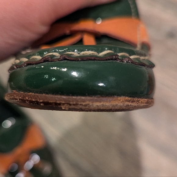 PRADA Vintage Slingback Heels Green and Tan Patent Leather Size 40 1/2 Dust Bags - Picture 10 of 17